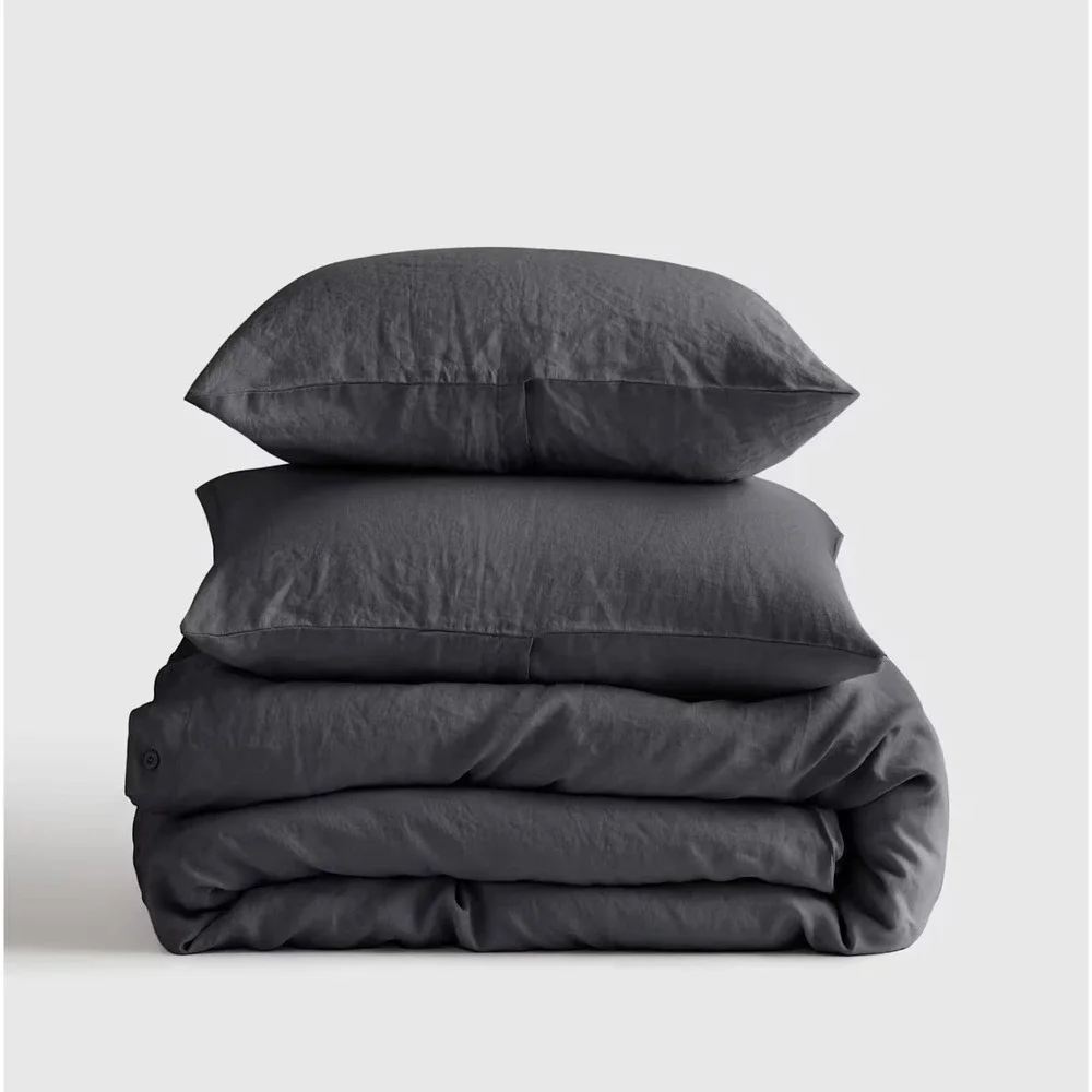 Quince European Linen Duvet Cover Set with Shams King/Cal King Charcoal Gray